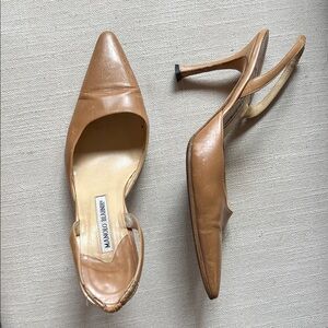Manolo Blahnik Tan Leather Slingback Heels